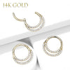 2PC Piercing Rings 16G Hinged Clicker Hoop 14Kt. Gold Double Line Cubic Zirconia Nose Septum Ear - BodyJ4you