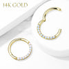 2PC Piercing Rings 16G Hinged Clicker Hoop 14Kt. Gold Lined White Opal Nose Septum Daith Ear - BodyJ4you