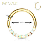 2PC Piercing Rings 16G Hinged Clicker Hoop 14Kt. Gold Lined White Opal Nose Septum Daith Ear - BodyJ4you