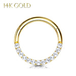 2PC Piercing Rings 16G Hinged Clicker Hoop 14Kt. Gold Paved Cubic Zirconia Nose Septum Daith Ear - BodyJ4you