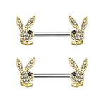 2PC Playboy Bunny Nipple Barbell 14G Authentic Vintage Unique Body Jewelry 316L Surgical Steel - BodyJ4you