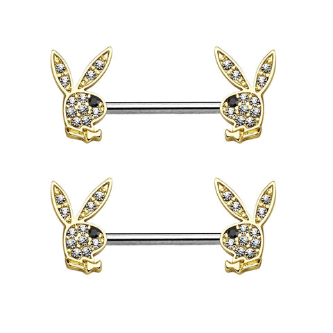 2PC Playboy Bunny Nipple Barbell 14G Authentic Vintage Unique Body Jewelry 316L Surgical Steel - BodyJ4you