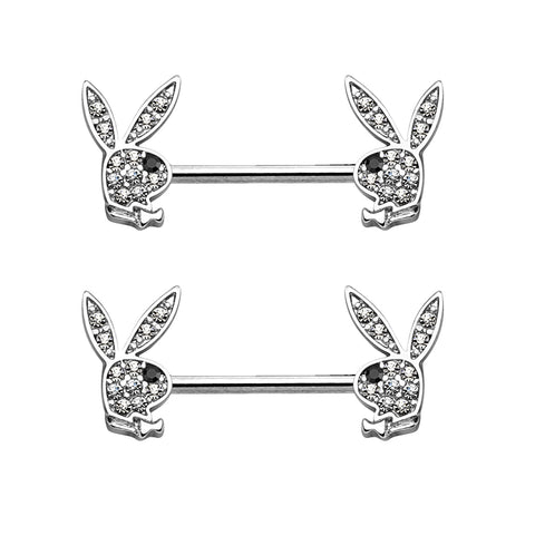 2PC Playboy Bunny Nipple Barbell 14G Authentic Vintage Unique Body Jewelry 316L Surgical Steel - BodyJ4you