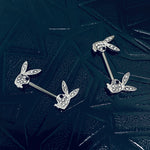 2PC Playboy Bunny Nipple Barbell 14G Authentic Vintage Unique Body Jewelry 316L Surgical Steel - BodyJ4you