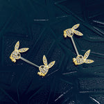2PC Playboy Bunny Nipple Barbell 14G Authentic Vintage Unique Body Jewelry 316L Surgical Steel - BodyJ4you