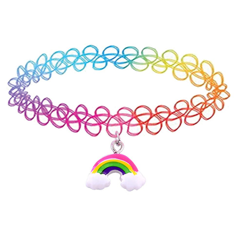 BodyJ4You 2pc Tattoo Choker Necklace Set - 90s Accessories Women Teen Girls Kids - Rainbow Pendant Charm - Summer Style Gift Idea