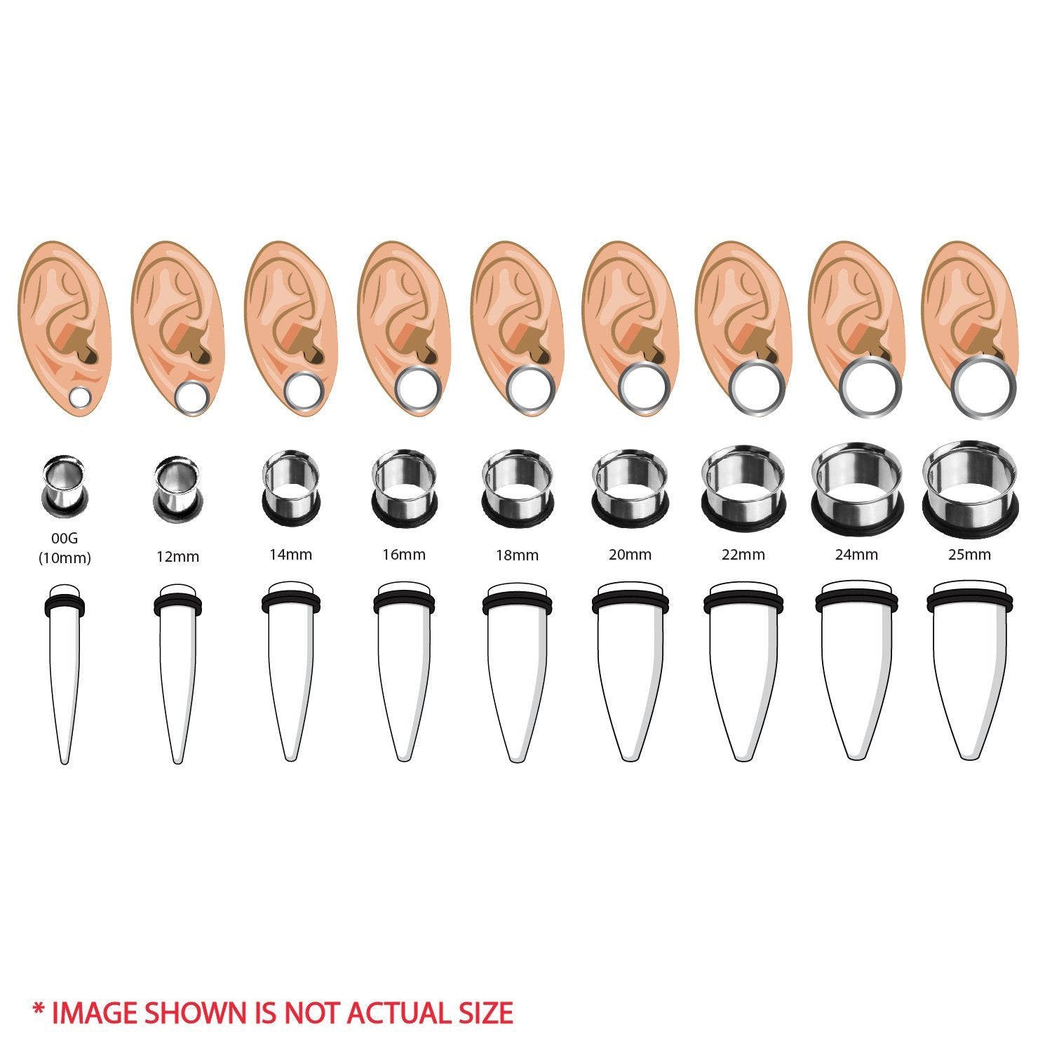 Tapers And Plugs Size Chart 54PC Ear Stretching Kit 14G 12mm