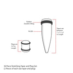 36PC Gauges Kit Ear Stretching 14G-00G Multicolor Glitter Acrylic Taper Plug Body Piercing - BodyJ4you