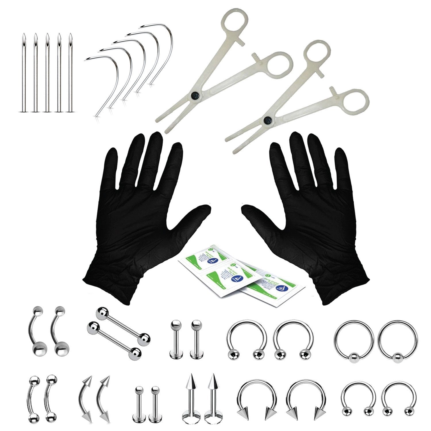 36PC Piercing Kit Stainless Steel 14G 16G Belly Ring Tongue - BodyJ4you