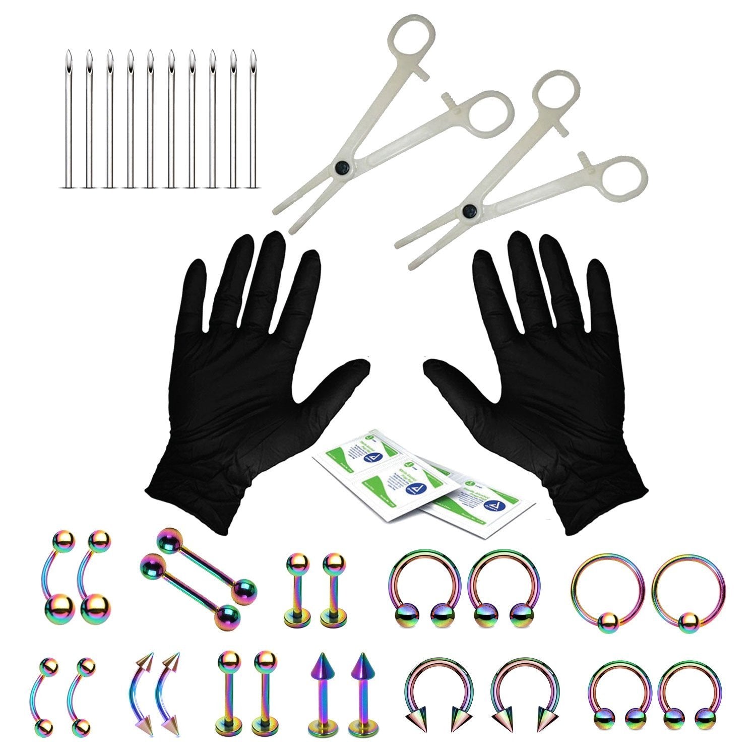 36PC Piercing Kit Stainless Steel 14G 16G Belly Ring Tongue - BodyJ4you