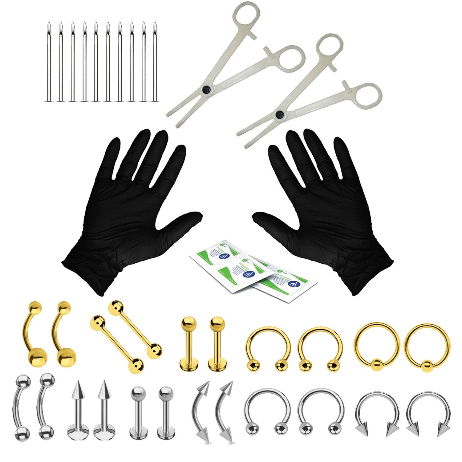 36PC Piercing Kit Stainless Steel 14G 16G Belly Ring Tongue - BodyJ4you