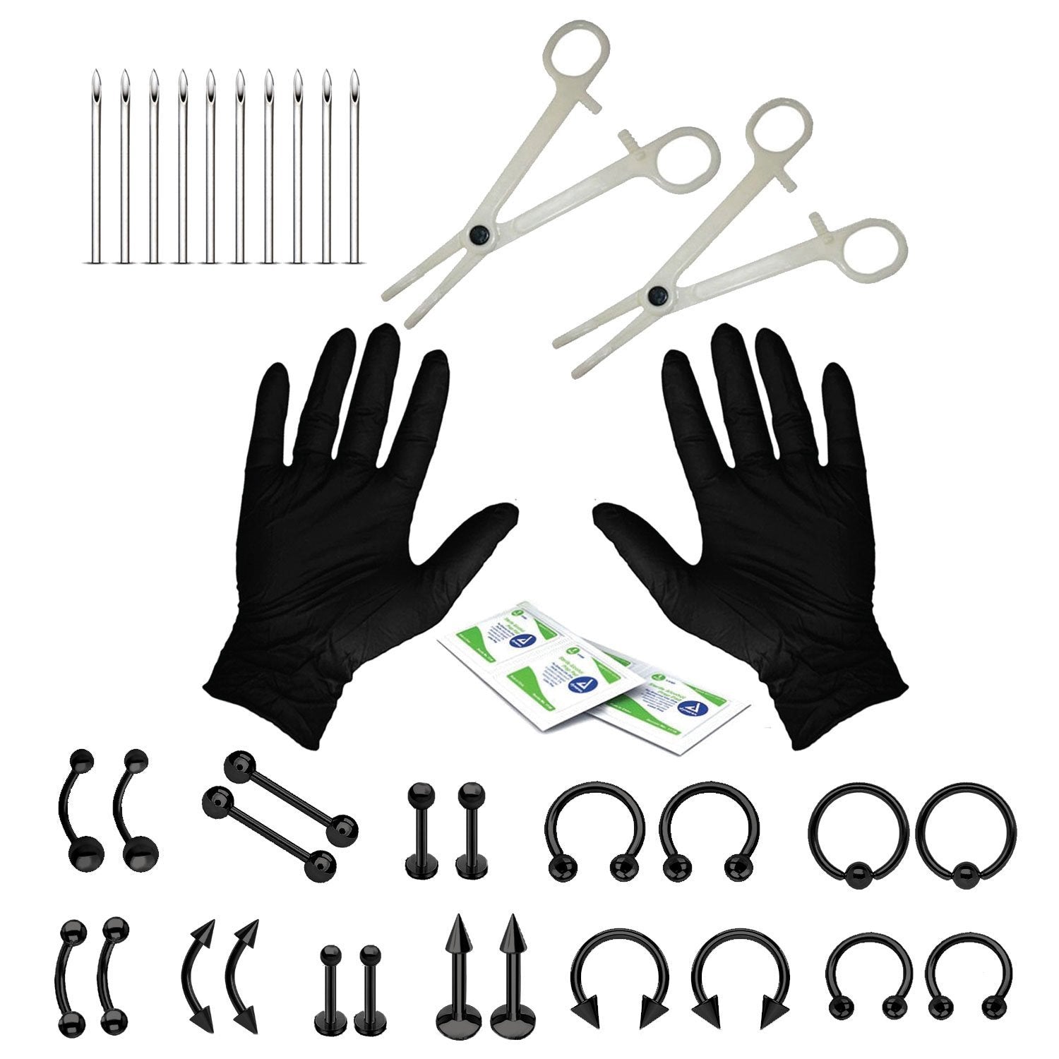 36PC Piercing Kit Stainless Steel 14G 16G Belly Ring Tongue - BodyJ4you