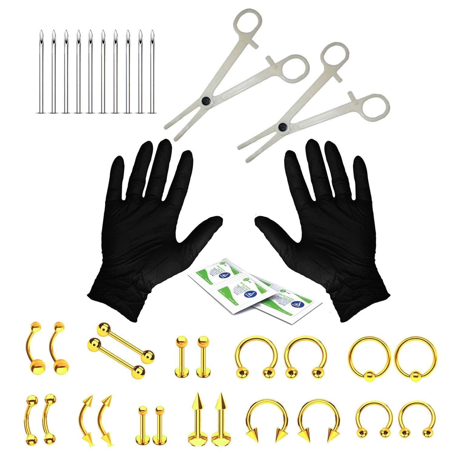 36PC Piercing Kit Stainless Steel 14G 16G Belly Ring Tongue - BodyJ4you