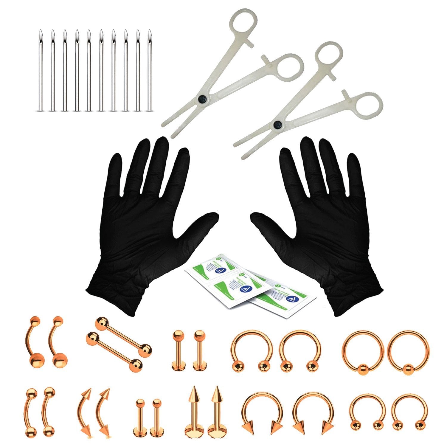 36PC Piercing Kit Stainless Steel 14G 16G Belly Ring Tongue - BodyJ4you