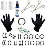 36PC PRO Piercing Kit Stainless Steel Aftercare Spray 14G 16G Nose Ring Septum Jewelry - BodyJ4you