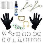 36PC PRO Piercing Kit Stainless Steel Aftercare Spray 14G 16G Nose Ring Septum Jewelry - BodyJ4you