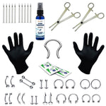 36PC PRO Piercing Kit Stainless Steel Aftercare Spray 14G 16G Nose Ring Septum Jewelry - BodyJ4you