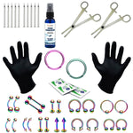 36PC PRO Piercing Kit Stainless Steel Aftercare Spray 14G 16G Nose Ring Septum Jewelry - BodyJ4you