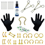 36PC PRO Piercing Kit Stainless Steel Aftercare Spray 14G 16G Nose Ring Septum Jewelry - BodyJ4you