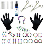 36PC PRO Piercing Kit Stainless Steel Aftercare Spray 14G 16G Nose Ring Septum Jewelry - BodyJ4you