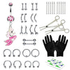 36PC PRO Piercing Kit Stainless Steel 14G 16G Belly Ring Tongue Nipple Nose Jewelry