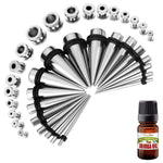 37PC Gauges Kit Ear Aftercare Jojoba Oil Wax 14G-00G Steel Taper Screw Fit Tunnel Jewelry - BodyJ4you