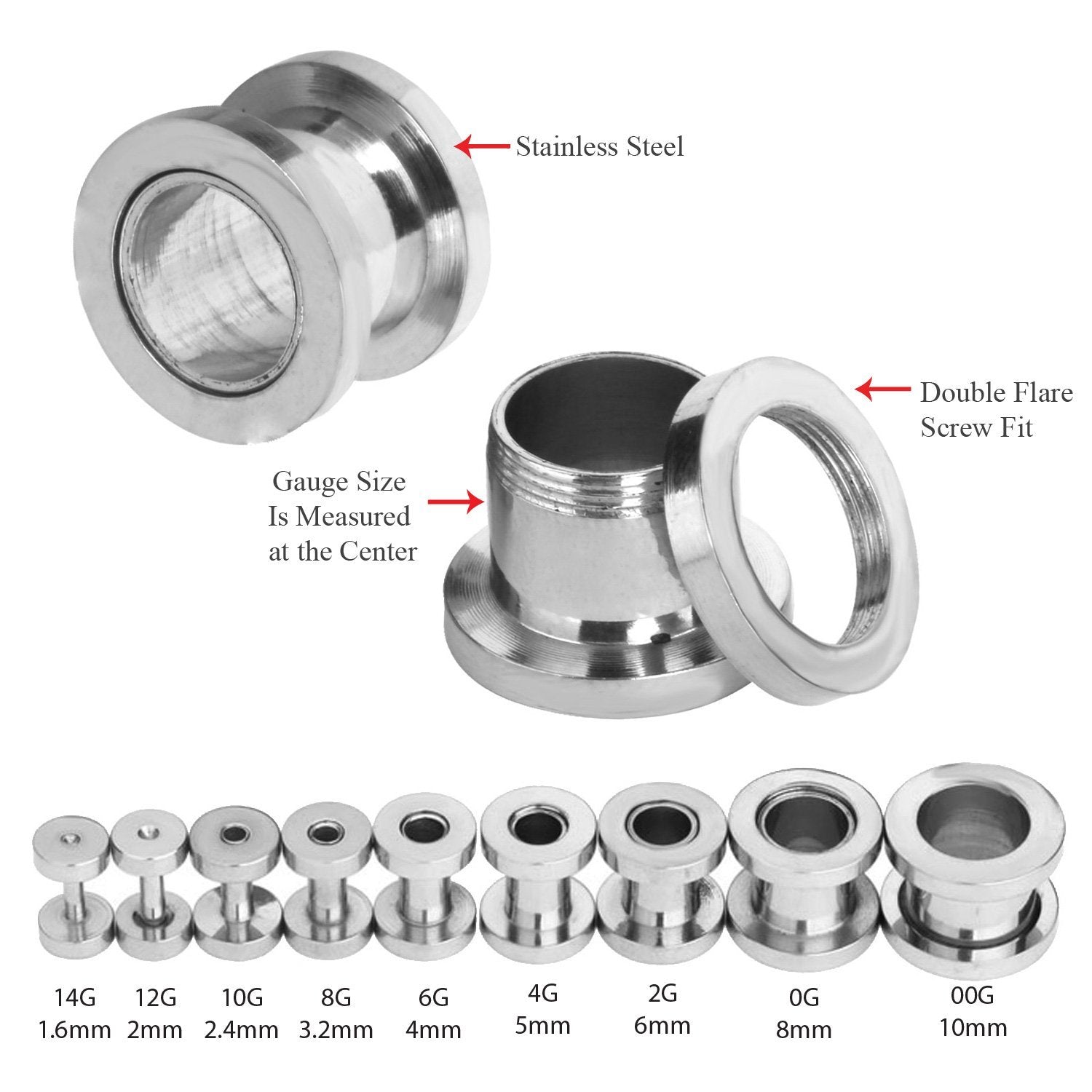 37PC Gauges Kit Ear Aftercare Jojoba Oil Wax 14G-00G Steel Taper Screw Fit Tunnel Jewelry - BodyJ4you