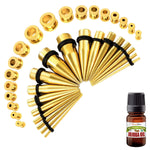 37PC Gauges Kit Ear Aftercare Jojoba Oil Wax 14G-00G Steel Taper Screw Fit Tunnel Jewelry - BodyJ4you