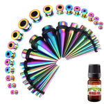 37PC Gauges Kit Ear Aftercare Jojoba Oil Wax 14G-00G Steel Taper Screw Fit Tunnel Jewelry - BodyJ4you