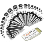 37PC Gauges Kit Ear Stretching Aftercare Balm 14G-00G Surgical Steel Tunnel Plug Taper Set - BodyJ4you