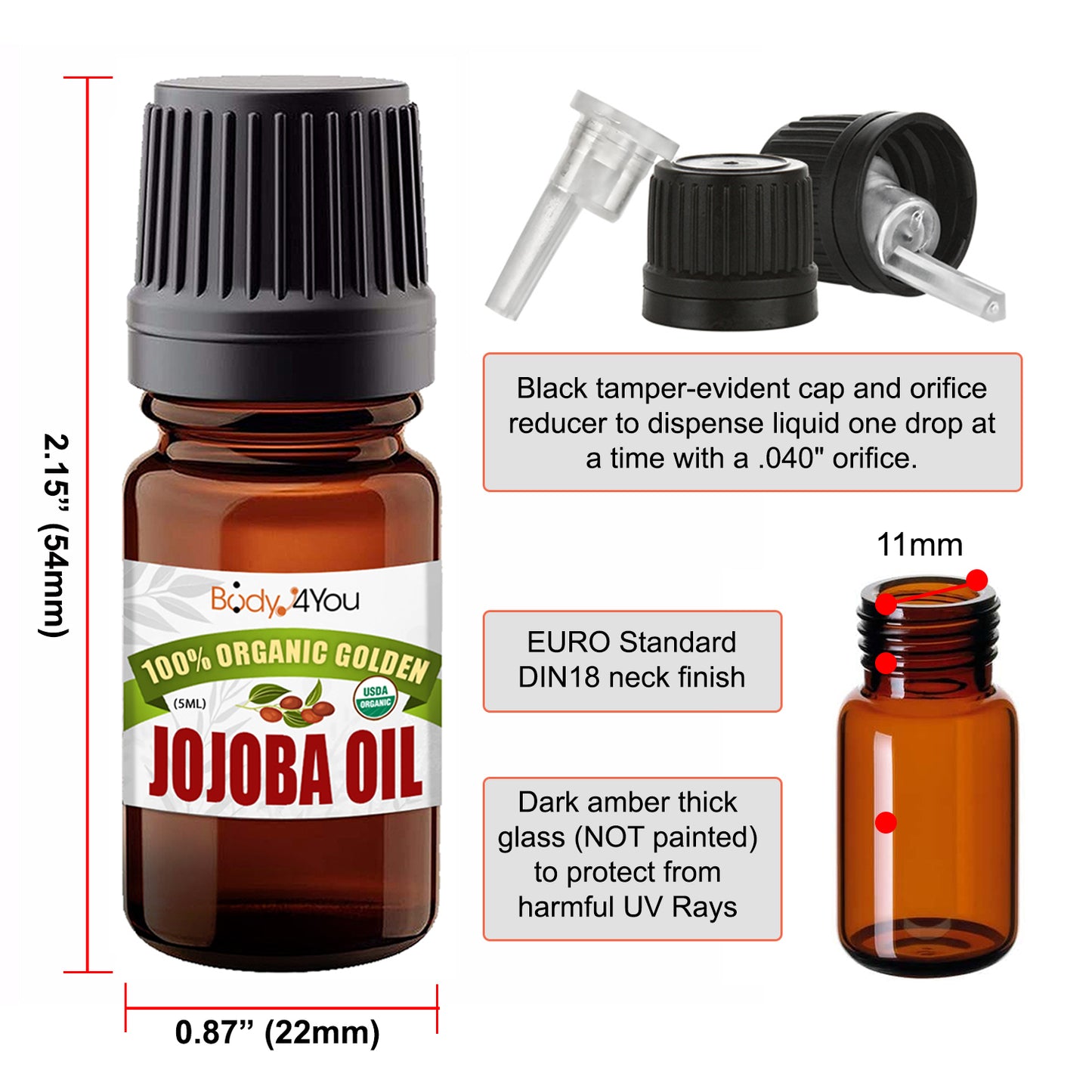 BodyJ4You Jojoba Oil Piercing Aftercare | Stretched Ear Gauges Tragus Nose Septum Lip Navel | Natural Recovery Skin Moisturizer | 100% USDA Organic Pure Unrefined Wax