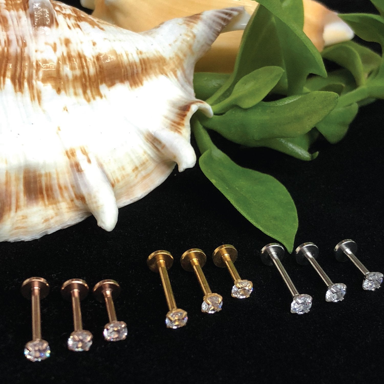 3PC Labret Stud Tragus Earring Set 16G CZ Crystal Surgical Steel Helix Monroe Jewelry - BodyJ4you