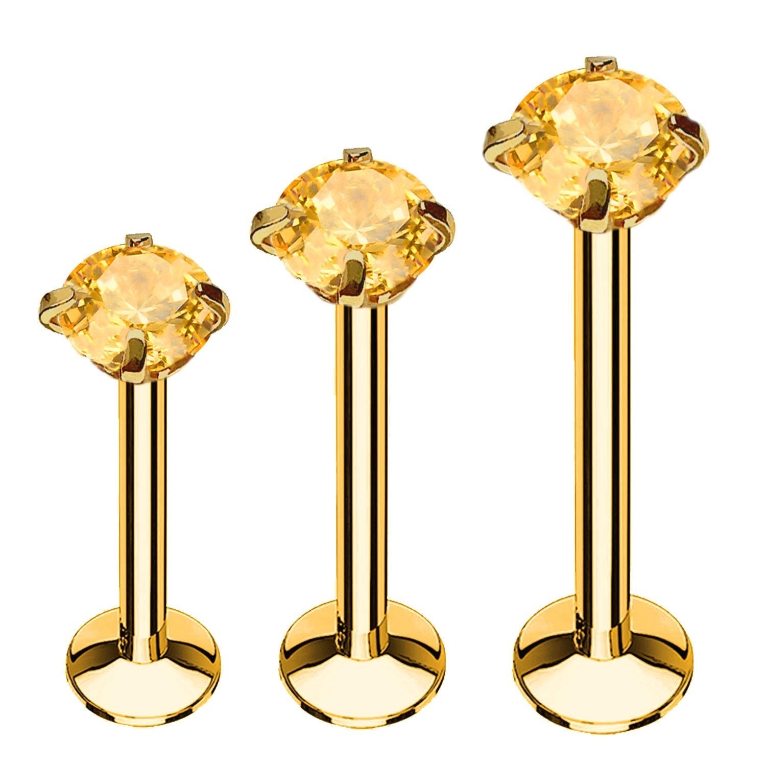 3PC Labret Stud Tragus Earring Set 16G CZ Crystal Surgical Steel Helix Monroe Jewelry - BodyJ4you