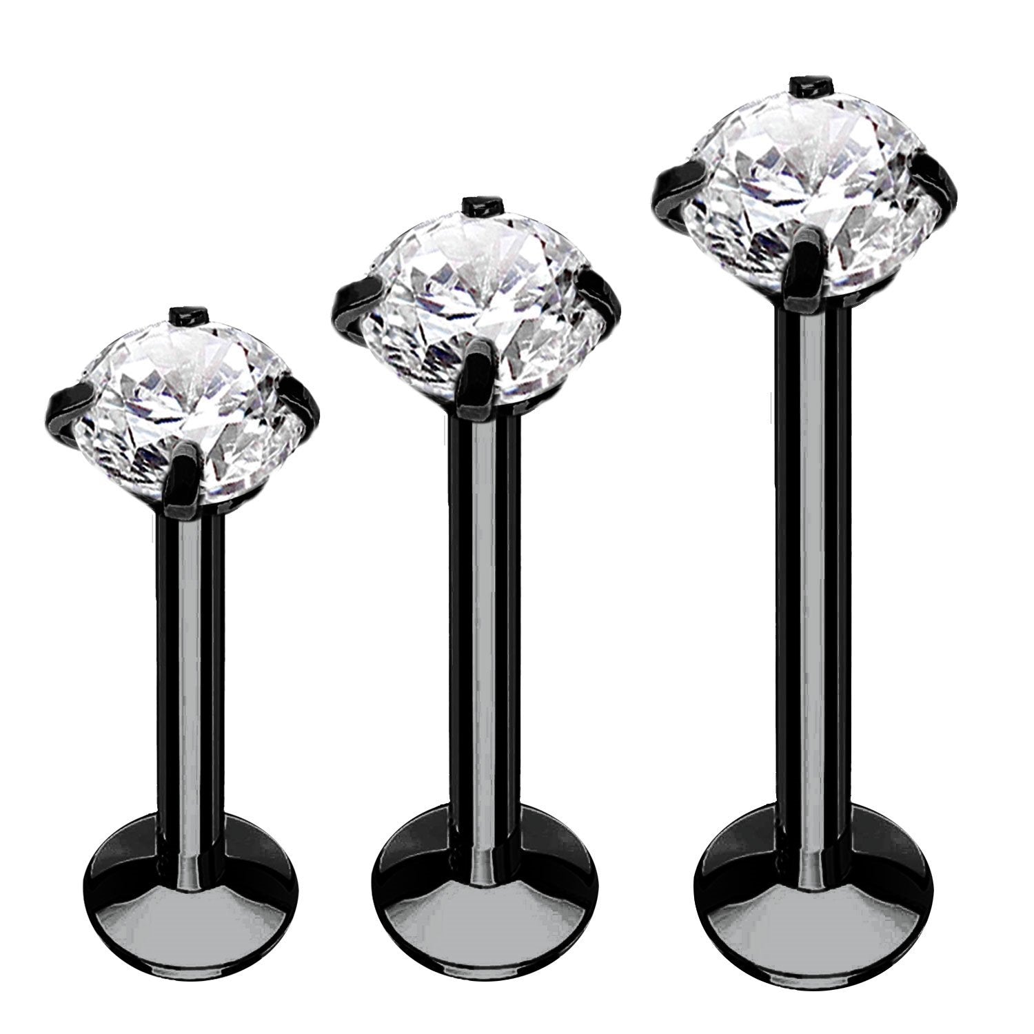 3PC Labret Stud Tragus Earring Set 16G CZ Crystal Surgical Steel Helix Monroe Jewelry - BodyJ4you