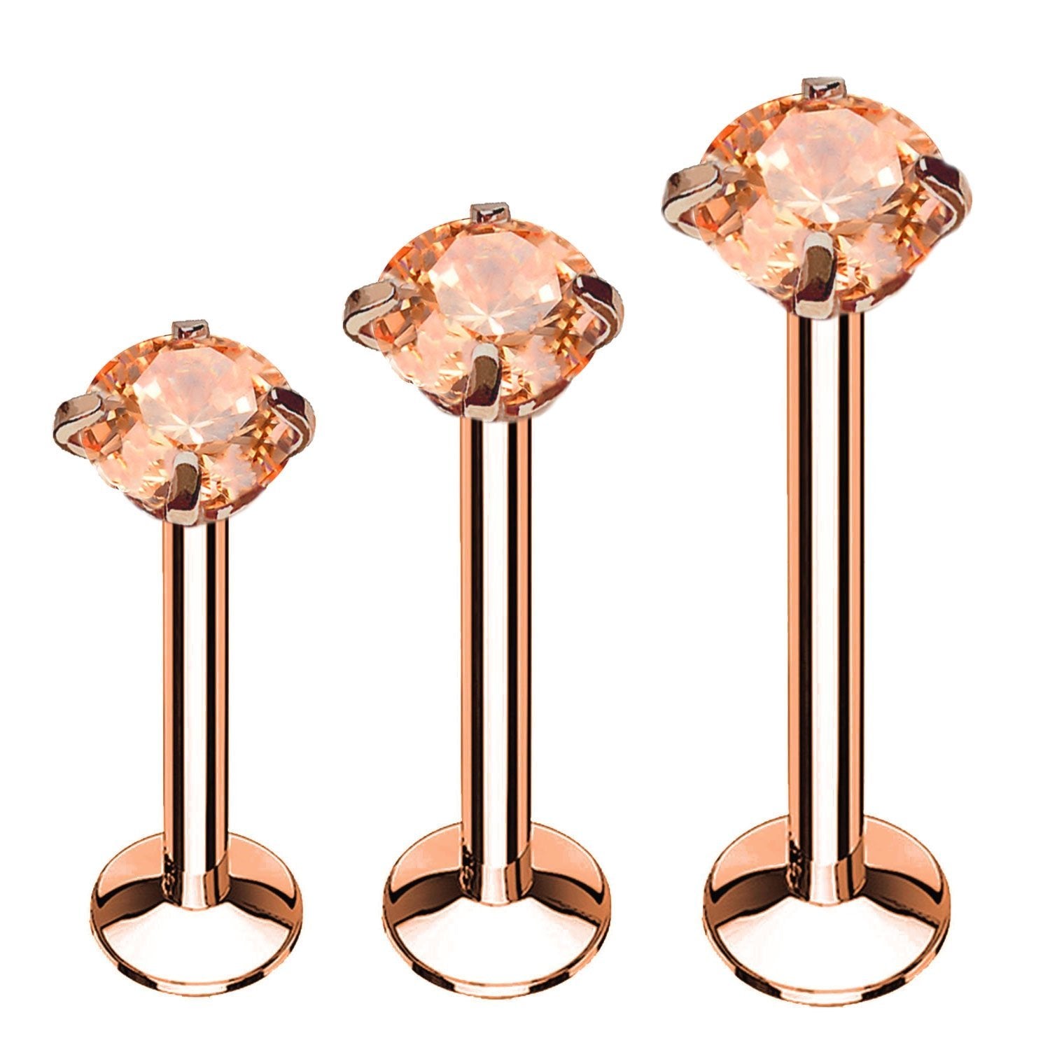 3PC Labret Stud Tragus Earring Set 16G CZ Crystal Surgical Steel Helix Monroe Jewelry - BodyJ4you