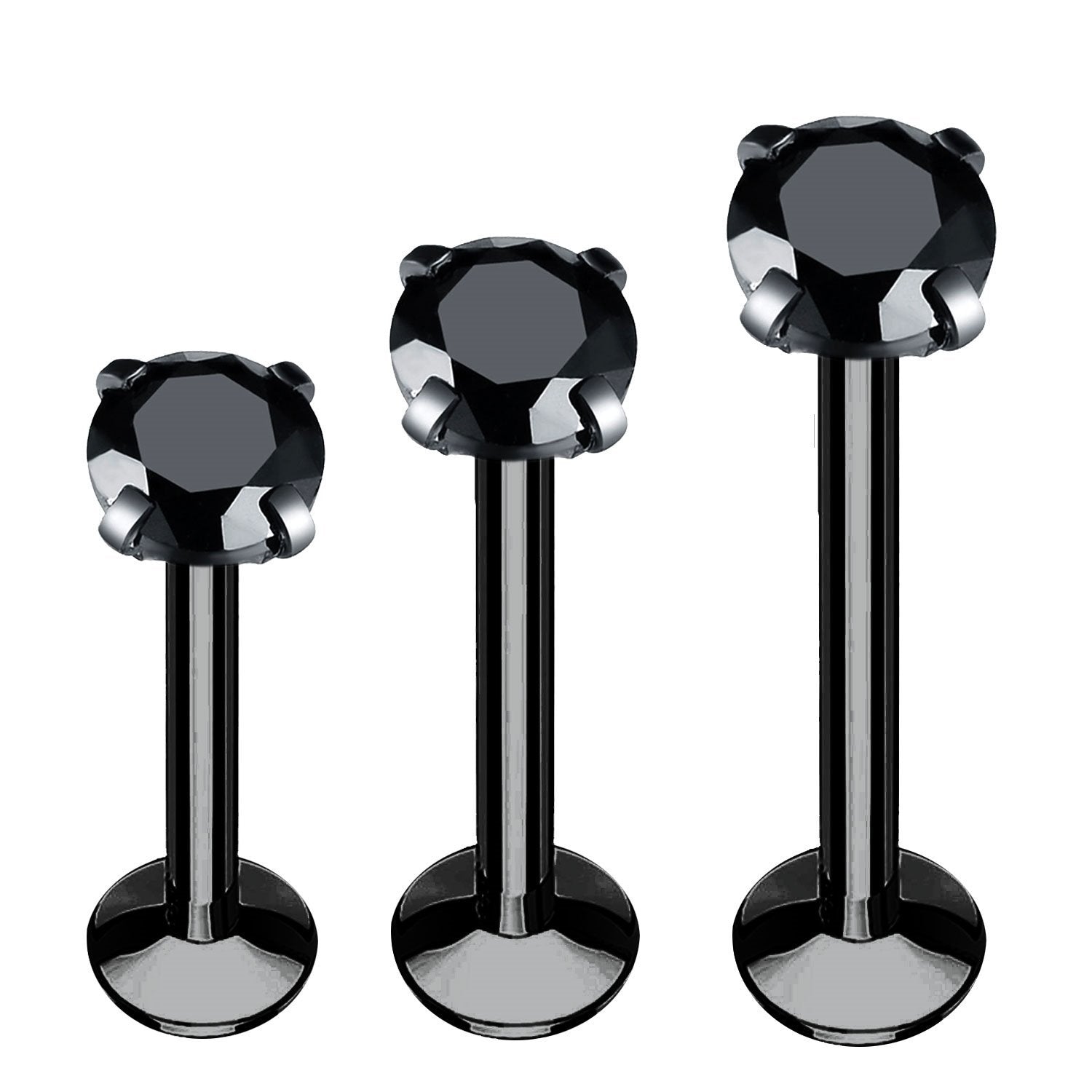3PC Labret Stud Tragus Earring Set 16G CZ Crystal Surgical Steel Helix Monroe Jewelry - BodyJ4you