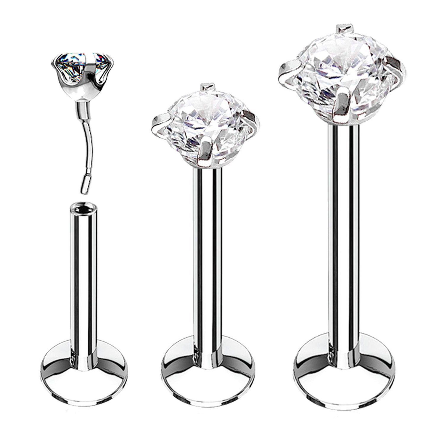 3PC Labret Stud Tragus Earring Set 16G CZ Crystal Surgical Steel Helix Monroe Jewelry - BodyJ4you