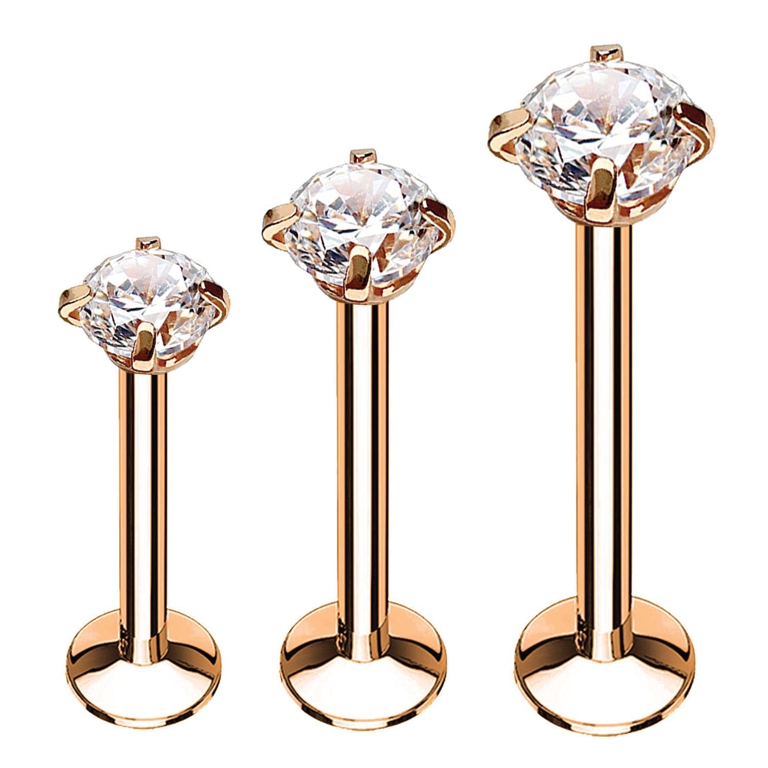 3PC Labret Stud Tragus Earring Set 16G CZ Crystal Surgical Steel Helix Monroe Jewelry - BodyJ4you