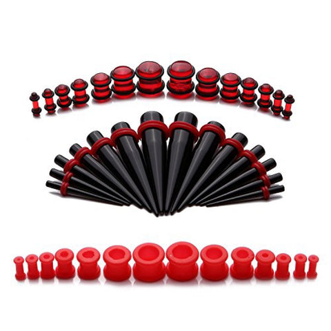 42PC Gauges Kit Ear Stretching 8G-12mm Tapers Plugs Silicone Acrylic Body Piercing Set - BodyJ4you