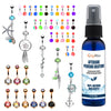 65 Belly Button Rings Dangle Barbells Aftercare Saline Spray 14G Acrylic Bioflex Steel CZ Navel