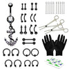 36PC PRO Piercing Kit Stainless Steel 14G 16G Belly Ring Tongue Nipple Nose Jewelry