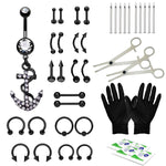 36PC PRO Piercing Kit Stainless Steel 14G 16G Belly Ring Tongue Nipple Nose Jewelry