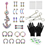 36PC PRO Piercing Kit Stainless Steel 14G 16G Belly Ring Tongue Nipple Nose Jewelry