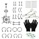 36PC PRO Piercing Kit Stainless Steel 14G 16G Belly Ring Tongue Nipple Nose Jewelry
