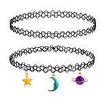 BodyJ4You 2PC Tattoo Choker Necklace Set - 90s Accessories Women Teen Girls Kids - Star Moon Saturn Pendant Charm - Summer Style Gift Idea