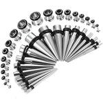 36PC Gauges Kit Ear Stretching 14G-00G Surgical Steel Tunnel Plugs Tapers Piercing Set