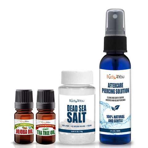 4PC Aftercare Solution Set Jojoba Tea Tree Oil Lobe Wax Sea Salt Healing Recovery - BodyJ4you