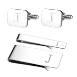 4PC Cufflinks Tie Bar Money Clip Button Shirt Personalized Initials Letter A Gift Set - BodyJ4you
