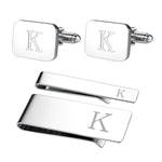 4PC Cufflinks Tie Bar Money Clip Button Shirt Personalized Initials Letter A Gift Set - BodyJ4you