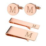 4PC Cufflinks Tie Bar Money Clip Button Shirt Personalized Initials Letter A Gift Set - BodyJ4you
